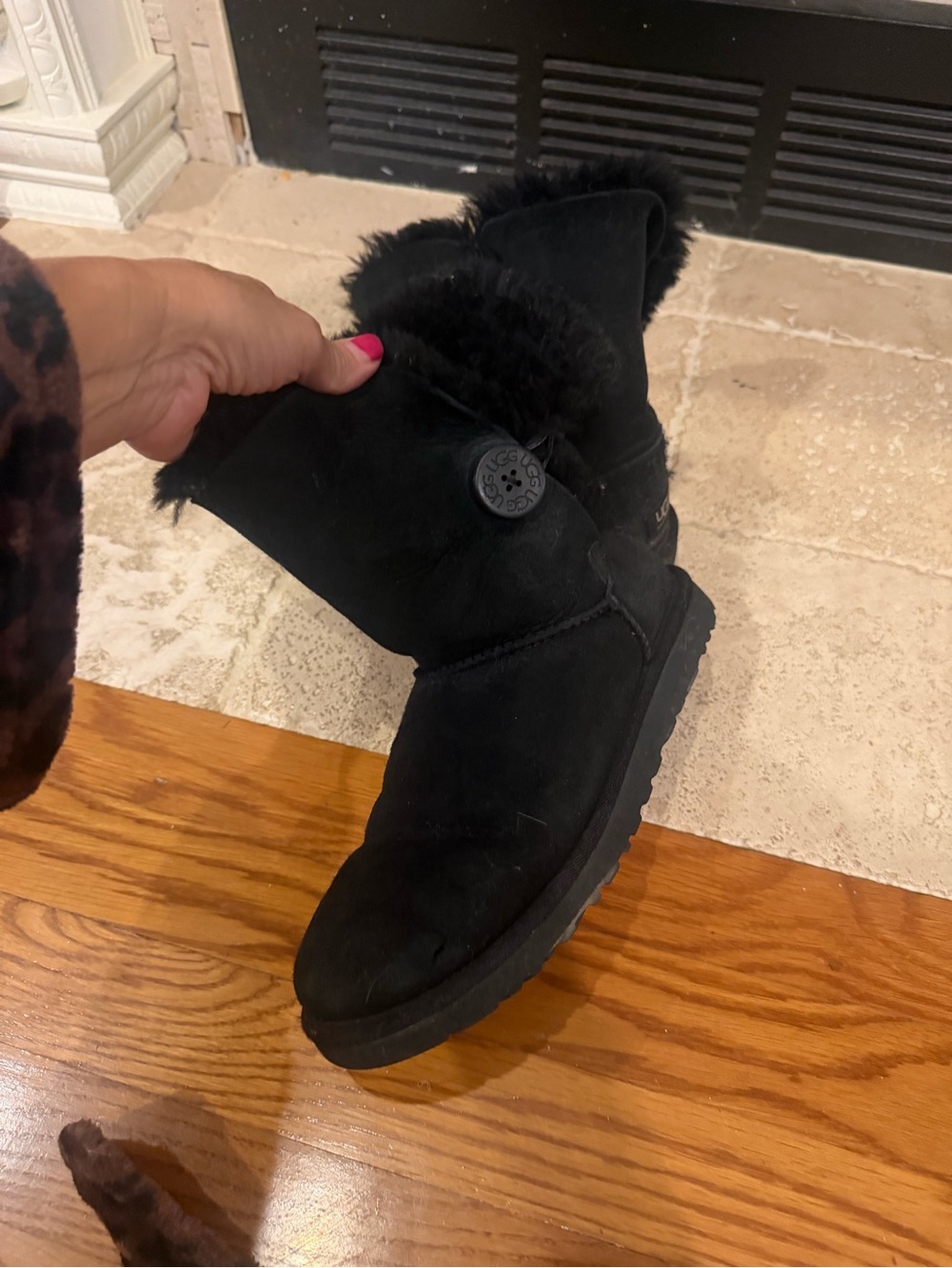 UGG Black Short Bailey Button Suede Boots